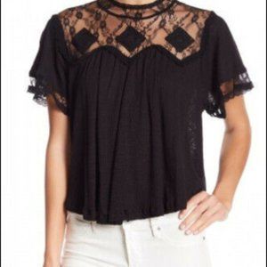 FREE PEOPLE LACE Swing cropped top cape linen